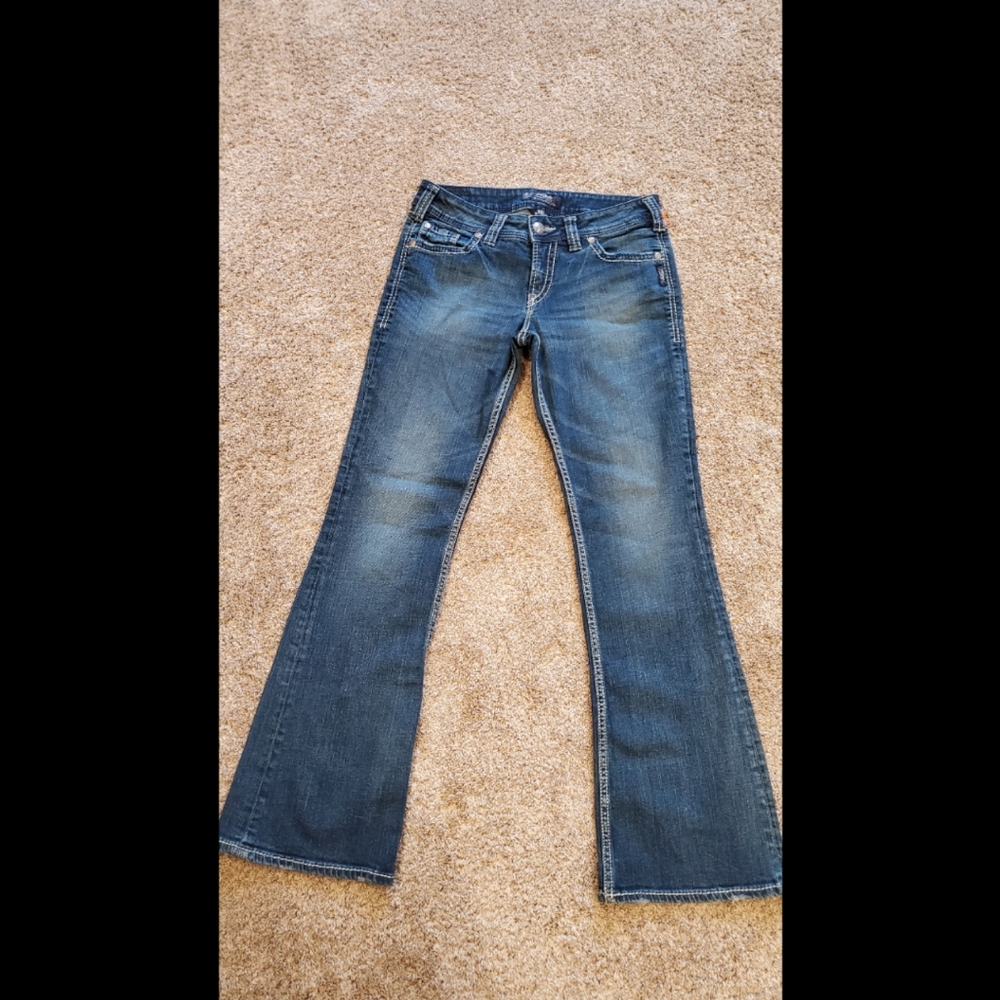 Women's Silver Jeans Size 29 x 32 Suki Surplus Flap Pockets Medium Wash